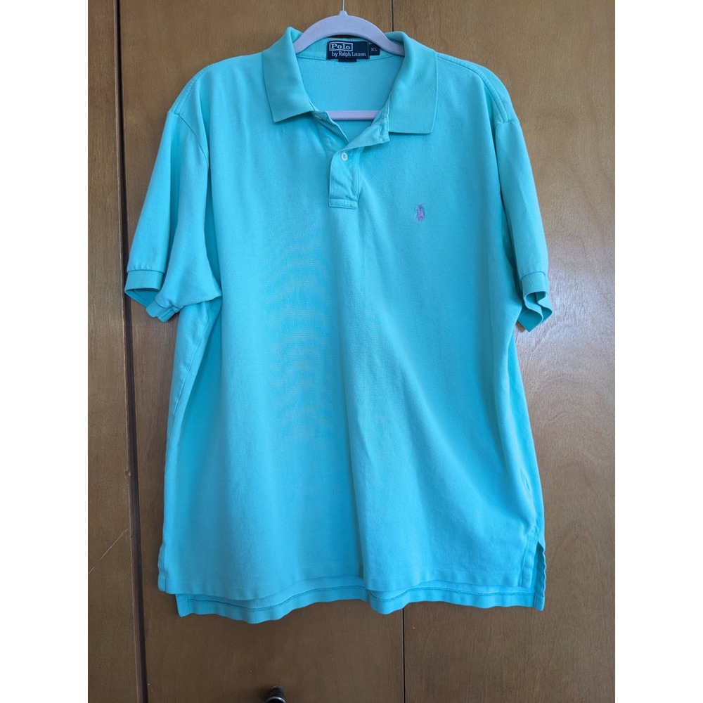 Polo Ralph Lauren Mens XL Turquoise Blue Pique Cotton Short Sleeve Polo Shirt